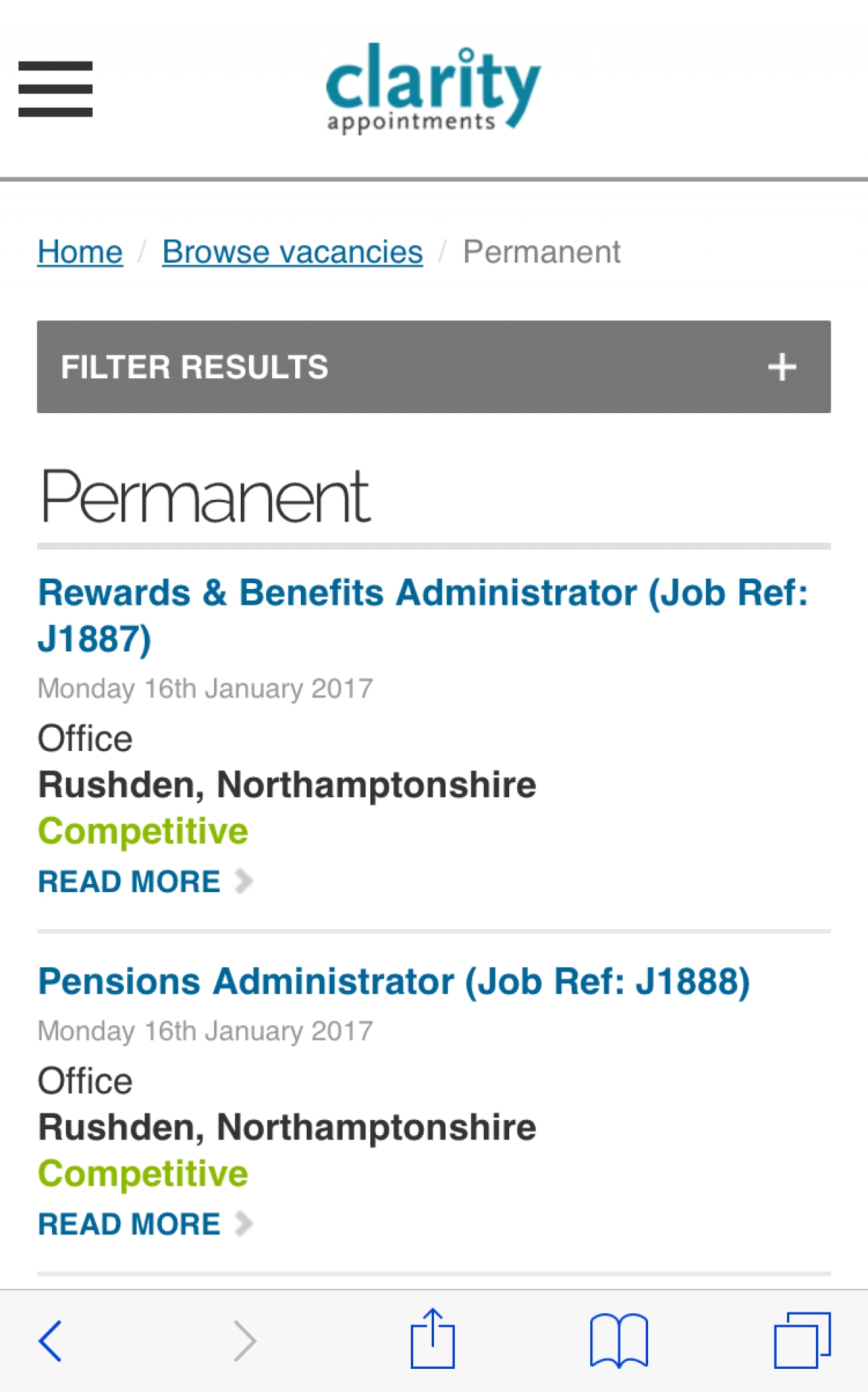 Clarity Appointments - recruitment & job site Site launch Jan 2017