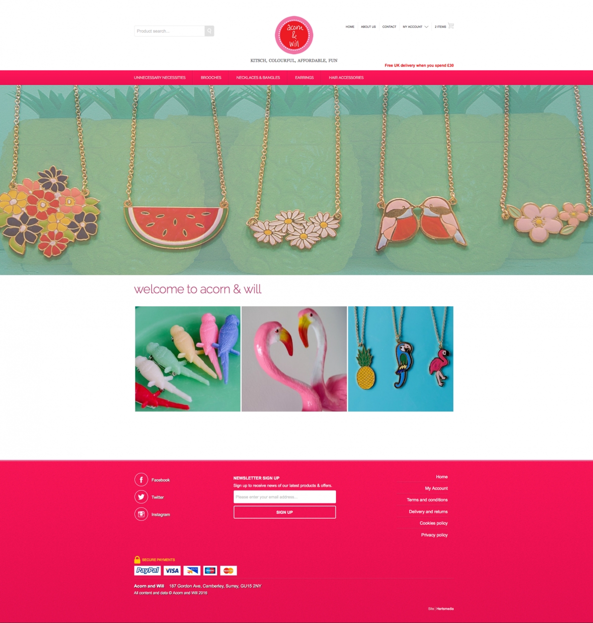 Acorn & Will, trade-ready site Kitsch, colourful, affordable, fun