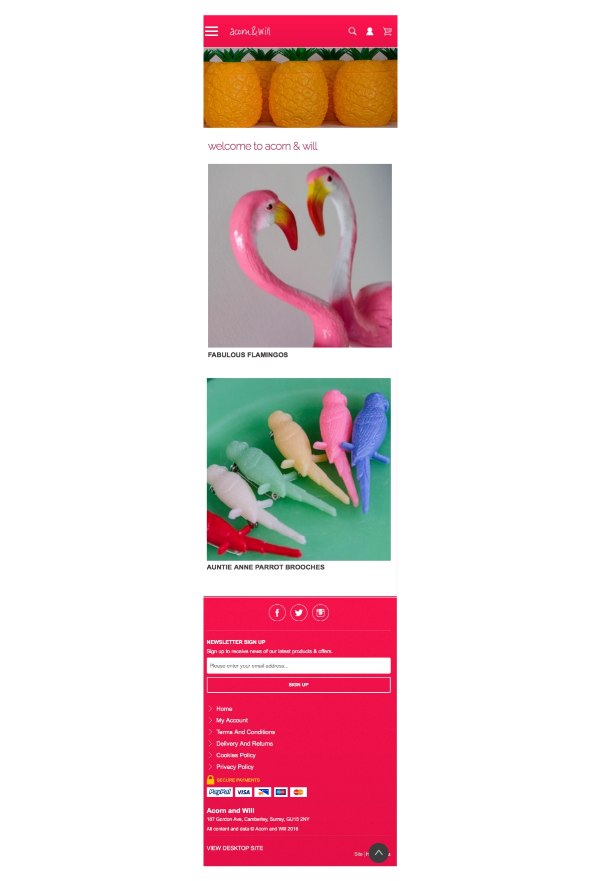 Acorn & Will, trade-ready site Kitsch, colourful, affordable, fun