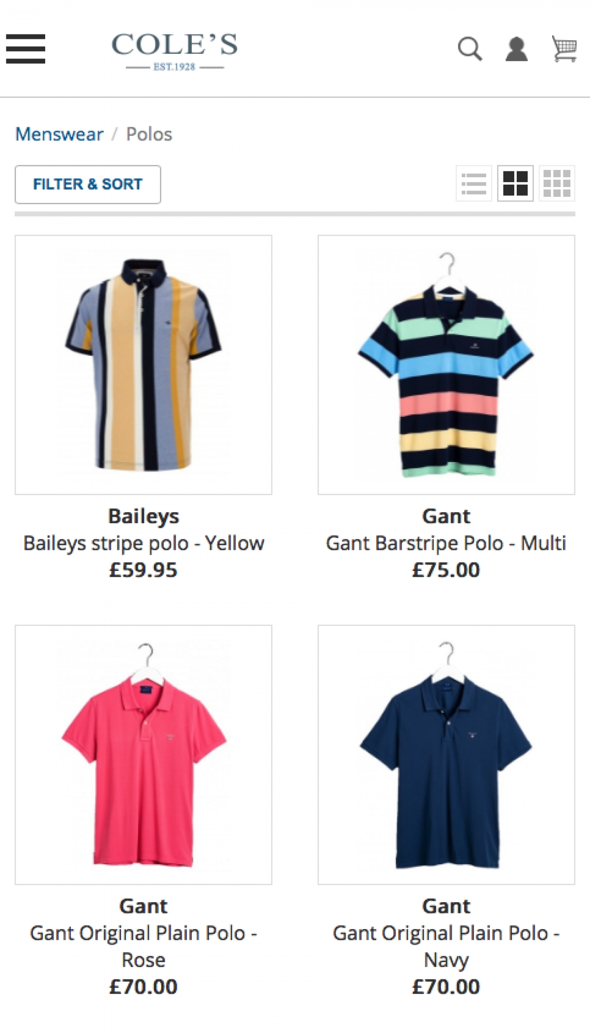 Cole's of Epping e-commerce and website Menswear and wedding hire store