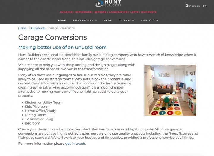 Hunt Builders Ware, Hertfordshire Website and online gallery